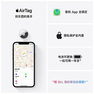 Apple 苹果原装AirTag防丢器追踪器查找定位扣防丢失器儿童车老人车跟踪 AirTag单件装+TPU透明保护套