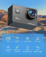 WOLFANG GA100 运动相机 4K 20MP 防水 40M 水下相机 EIS 稳定 WiFi 170° 广角头盔相机 套装