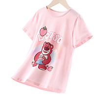 Disney 迪士尼 女童短袖T恤夏装薄洋气儿童打底衫草莓熊宝宝圆领上衣宽松打底衫