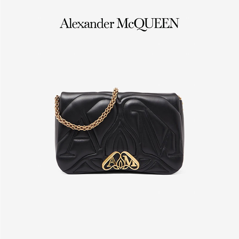 ALEXANDER MCQUEEN 女士羊皮革斜挎包 7557031BLE11000 黑色 中号