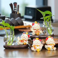 蕊杰 Ruijie 卡通招财猫家居饰品摆件茶桌水培植物玻璃花瓶水养器皿插花小摆设