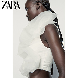 ZARA 新款 女装 透明硬纱不对称罗纹上衣 0858804 251