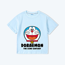Doraemon 哆啦A梦 纯棉男女童短袖T恤中大童23年夏新款圆领休闲短袖上衣