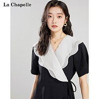 La Chapelle 法式大领子v领西装连衣裙女装2022新款夏季气质显瘦长裙