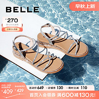 BeLLE 百丽 缠绕条带凉鞋女2023夏季新商场同款坡跟休闲凉鞋Z4N1DBL3 银色 36