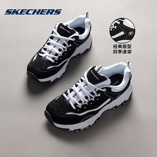 SKECHERS 斯凯奇 女鞋夏季厚底增高经典奶茶熊猫鞋休闲运动老爹鞋 黑白/BKW 36.5