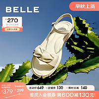 BeLLE 百丽 简约一字带凉鞋女2023夏季新商场同款平底休闲凉鞋Z3U1DBL3 米色 37