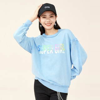 A21女装印花图案卫衣2021秋冬新款宽松上衣设计感小众休闲 M 嫣红