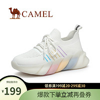 骆驼 CAMEL女鞋轻薄透气舒适飞织网布鞋ins撞色潮鞋子 白色 37