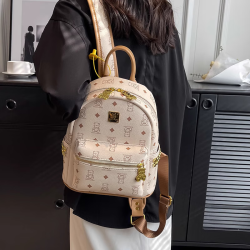 Jingteng 京腾 质感包包女2023新款短途旅行双肩包时尚通勤学生上课背包 米白大号