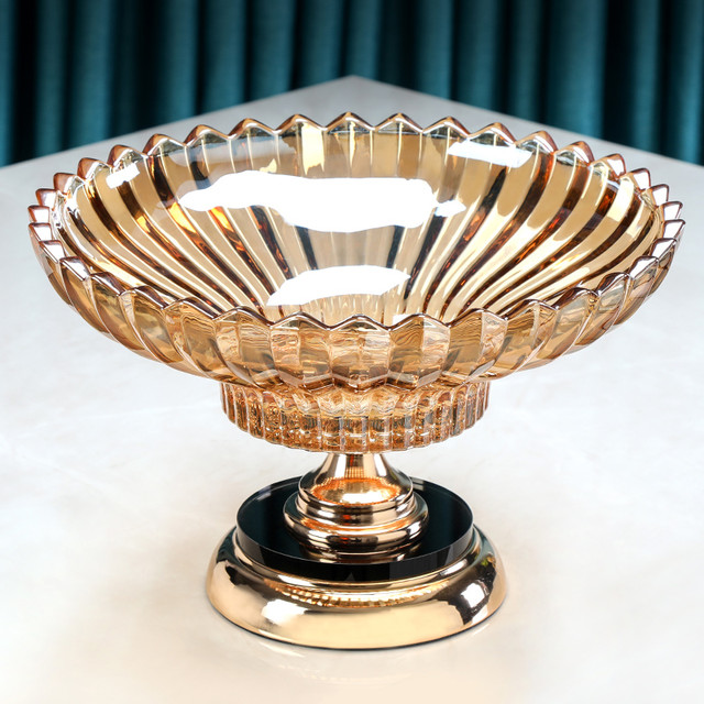 花语四季 水果盘客厅家用茶几轻奢现代2023高脚水晶玻璃果盘高档大号零食盘