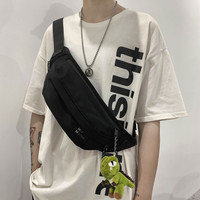 Adolham 品牌日系潮牌男士胸包运动腰包潮流单肩斜挎男生休闲黑色小背包 黑色