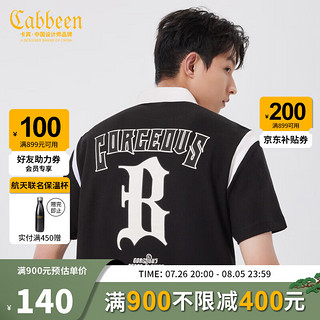 Cabbeen 卡宾 男装 哥特式字母POLO衫2023夏新款纯棉短袖贴布绣宽松上衣H 煤黑色01 48/170/M