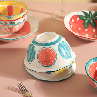 舍里 可爱儿童碗宝宝吃饭碗盘子家用2022新款餐具陶瓷碗水果沙拉碗