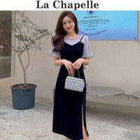 La Chapelle拉夏贝尔短袖连衣裙2022年夏季新款时尚百搭韩版通勤宽松显瘦小个子沙滩裙子夏天女装潮 黑色 S