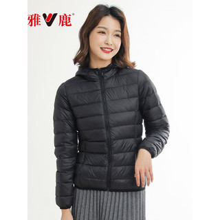 雅鹿反季轻薄羽绒服女秋冬季女士短款白鸭绒连帽外套保暖纯色百搭上衣 雾霾蓝 连帽 L