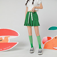 CHUU时尚高腰系带半身裙女夏季新款设计感褶皱小众显瘦短裙子 深绿 M