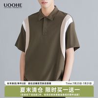 UOOHE 新款2023夏季个性条纹拼接半袖T恤高端商务上衣polo衫男短袖
