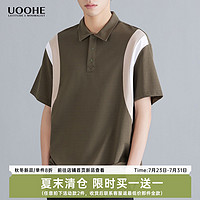 UOOHE 新款2023夏季个性条纹拼接半袖T恤高端商务上衣polo衫男短袖