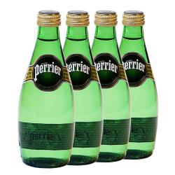 perrier 巴黎水 法国进口天然含气矿泉水气泡水玻璃瓶装饮用水 330ml*4瓶