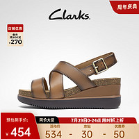 Clarks 其乐 女鞋利兹比系列时尚潮流厚底坡跟交叉带简约舒适凉鞋女 深棕褐色 261659044 36