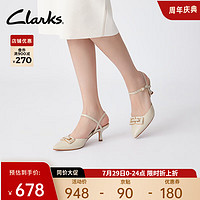 Clarks 其乐 紫罗兰系列女鞋2023春夏新款尖头包头一字带高跟凉鞋女 乳白色 261714314 36