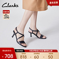 Clarks 其乐 艾玛利系列女鞋2023夏季新款简约淑女交叉带细跟凉鞋 黑色261659414 36