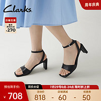 Clarks 其乐 赛伦系列女鞋2023夏新款简约优雅一字带潮流高跟凉鞋 黑色261710564 37