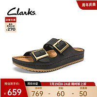 Clarks 其乐 女士布鲁克系列休闲拖鞋时尚简约度假风沙滩凉鞋女鞋 黑色 261650574 37.5