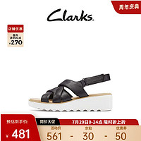 Clarks 其乐 女士吉莉安系列牛皮革面厚底坡跟鞋交叉带舒适女凉鞋 黑色 261651224 37