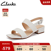 Clarks 其乐 女鞋2022夏季简约方头一字带潮流复古方跟罗马凉鞋 白色39