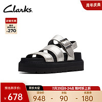 Clarks 其乐 奥莉系列女鞋2023春夏舒适罗马凉鞋厚底沙滩凉鞋女 银色 261715084 37