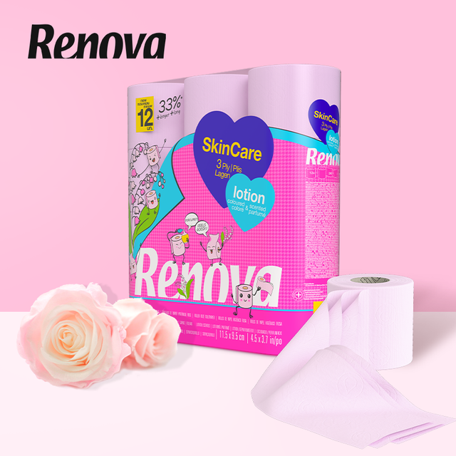 Renova 葡萄牙进口玫瑰香味卷纸樱花粉色卫生纸家用厕所纸有芯手纸