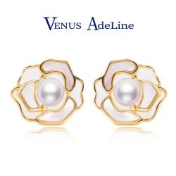 Venus ADELINE山茶花淡水珍珠耳环女银针耳钉气质耳饰小众高级感 情人节礼物 带礼盒卡片