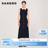 Sandro 女装蕾丝领黑色长款无袖针织法式连衣裙SFPRO02504