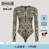 Wolford 沃尔福特Aurora斑马条纹哑光连体衣女76067 9874 黑色/沙色 XS