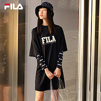 FILA 斐乐 官方女子连衣裙2023年夏季新款长裙多彩宽松休闲T恤裙子