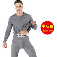 ClleanKoam保暖内衣男士套装秋衣秋裤加厚加绒打底衫圆领冬季内衣 中灰套装 XL(适合140-160斤)