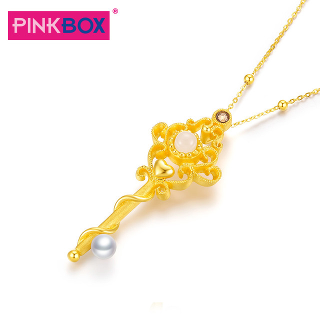 PINKBOX 娉饰珠宝黄金吊坠女款足金999和田白玉珍珠权杖坠子 计价