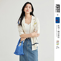 2023夏装新品撞色联名印花女式中袖衬衫 M 奶霜杏(收藏品牌，及时获取活动提示)