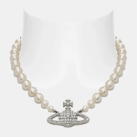 Vivienne Westwood 薇薇安·威斯特伍德 Bas Relief Silver-Tone, Faux Pearl and Crystal Choker 珍珠项链