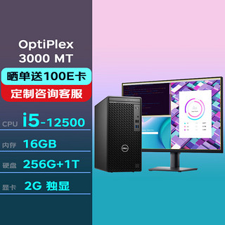 DELL 戴尔 台式机 Optiplex 3000 MT (3090升级款) 电脑主机(12代i5-12500/16G/256G+1T/2G独显)+23.8英寸定制