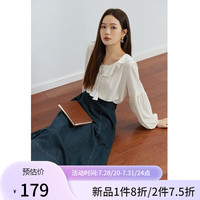 大码女装甜美减龄荷叶边雪纺衫女秋装新款微胖mm宽松显瘦小衫 杏仁米 XL