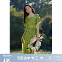 DUSHU 独束 大码女装法式复古打揽收腰连衣裙胖mm夏新款清新裙子 抹茶绿 XL