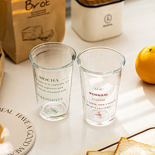 摩登主妇 高档精致玻璃咖啡杯ins水杯子家用透明冰美式dirty拿铁杯 红 BON字母翻口杯 （350ml）