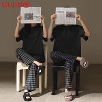 古今 GUJIN今@2023年新款情侣睡衣男女款夏季短袖长裤休闲大码家居服套装