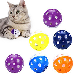 哈奇米猫咪铃铛球自嗨球彩色塑料小响铃球发声猫狗玩具发声球简约 玩具球随机5个（实惠装）
