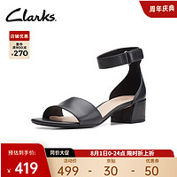 Clarks 其乐 女鞋卡罗莉系列时尚简约潮流舒适一字带方跟单鞋凉鞋女 黑色 261594284 37.5