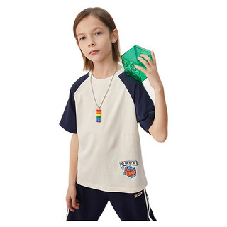 PLUS会员：MQD 马骑顿 男童夏季纯棉短袖 米白绿