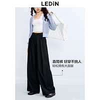 LEDIN 乐町 翻折设计阔腿长裤2023年秋季新品女生直筒宽松运动休闲裤M